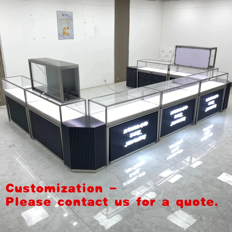 

custom.Hong Zhan Customized Luxury LED Jewelry Display Cabinet Shopping Mall with Stainless Steel and Tempered Glass