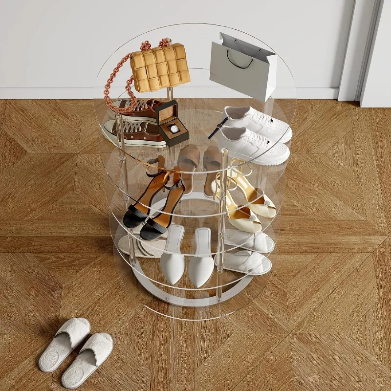 Aquiver Acrylic Rotating Shoe Rack - 360° Spinning Shoe Rack Tower 5-Tier Free Standing Shoe Organizer for Entryway, Cloakroom