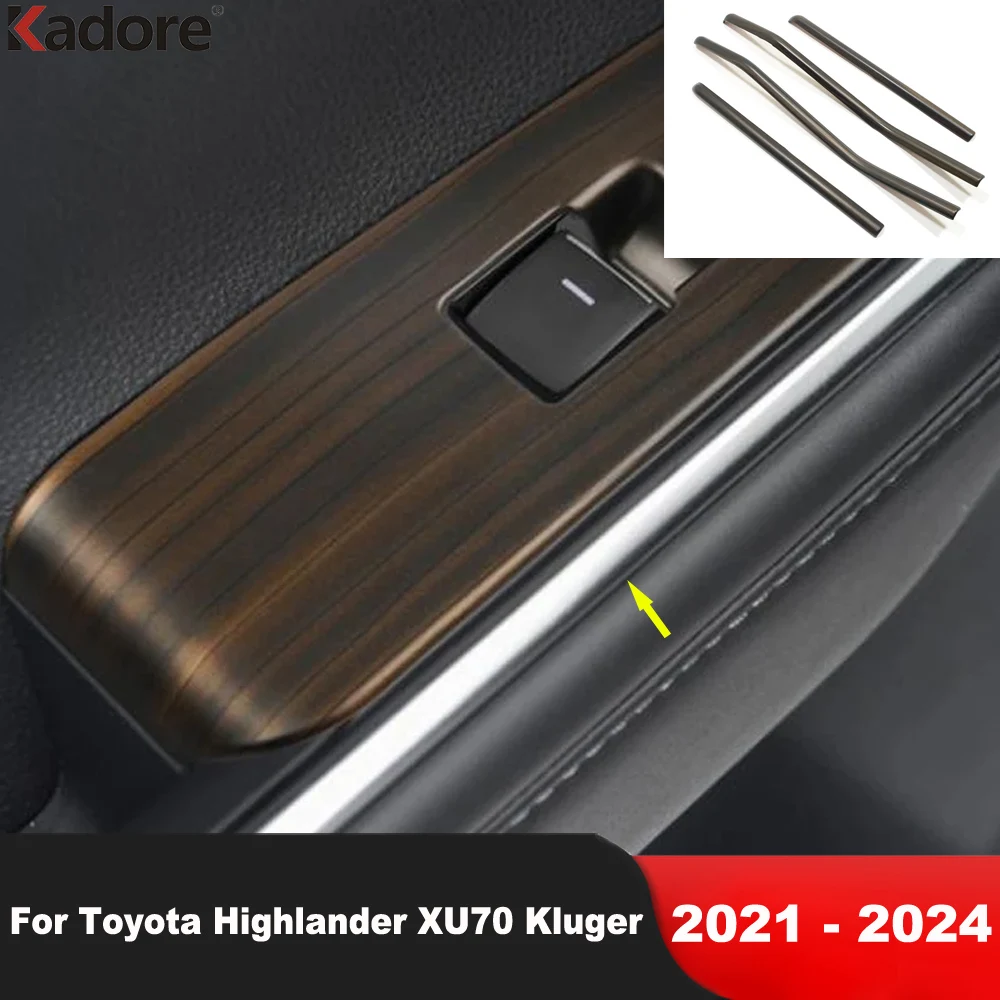 

Автомобильная внутренняя боковая полоса переключателя подъема окна, накладка для Toyota Highlander XU70 Kluger Hybrid 2021-2024, аксессуары под дерево