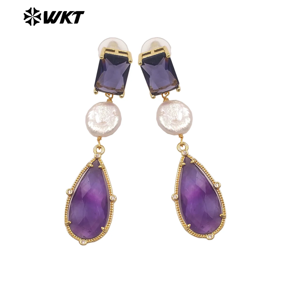 ME121 Wholesale Gold Plated Women Gemstones Earrings Jewelry Natural Amazonite Stone Waterdrop Shape Romantic Ladies Gift