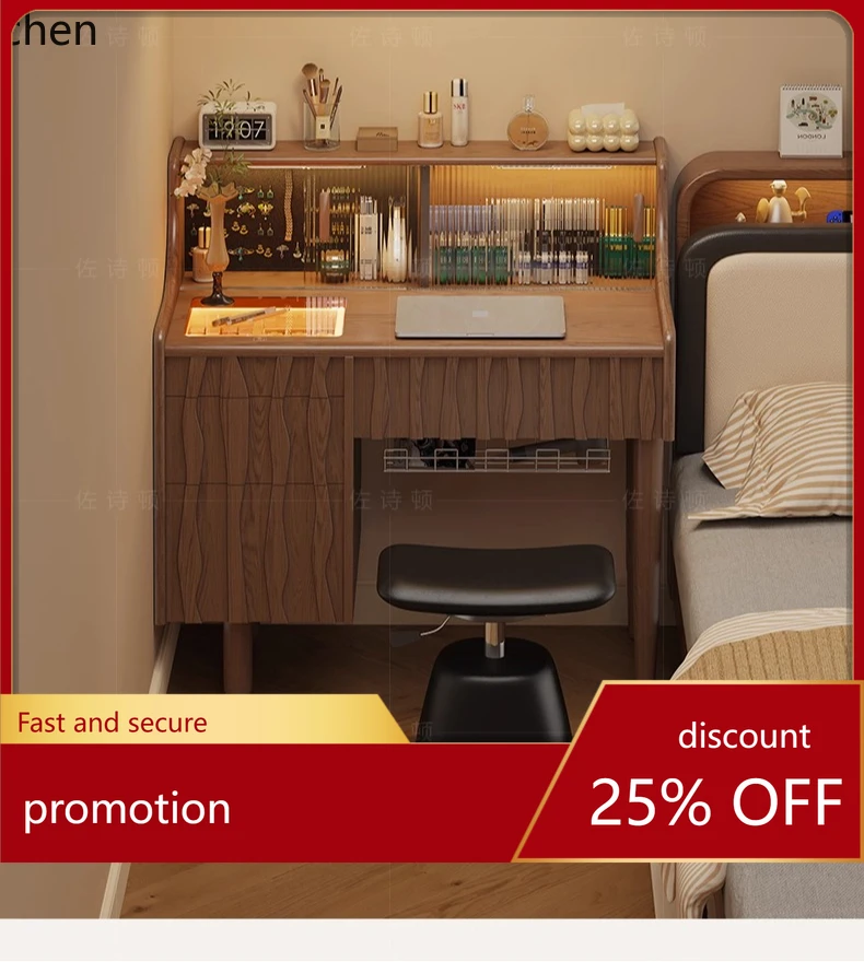 

ZML Bedroom Small Solid Wood Dressing Table Flip Cover Dressing Table Modern Simple Small Apartment Vintage Makeup Table