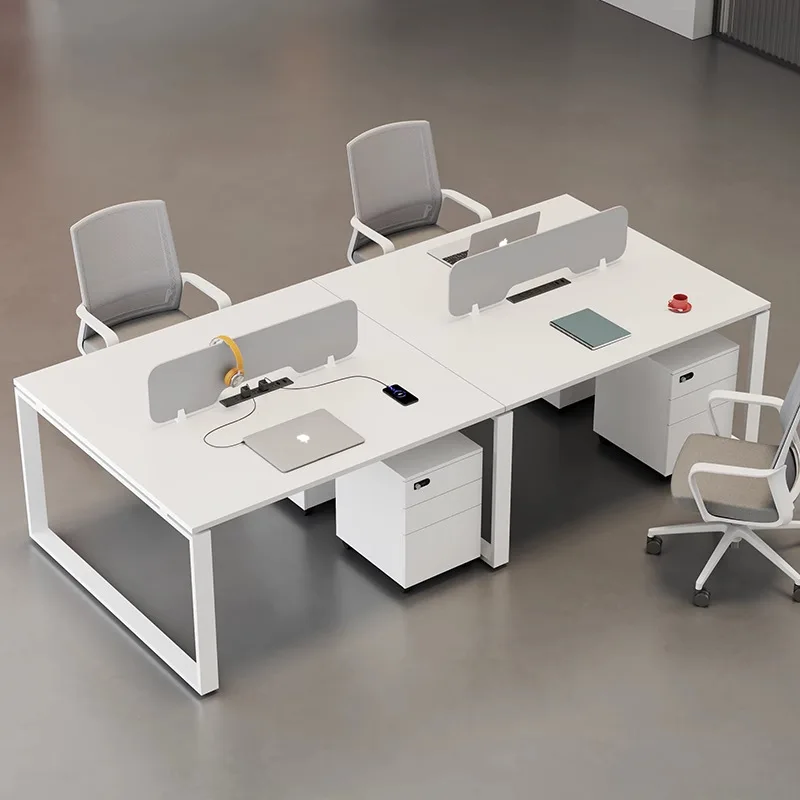 

Staff desk simple modern 4/6 staff creative white work screen office table and chair combination