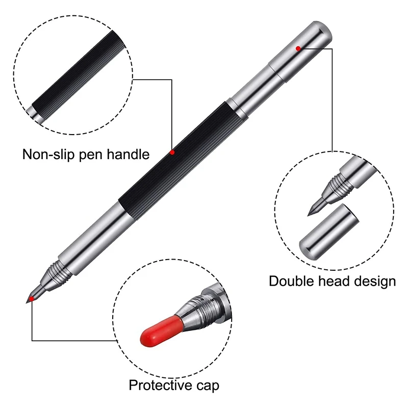 Scribers de carburo de tungsteno, bolígrafo de grabado con diseño de doble cabezal, herramienta de trazado de punta de carburo de tungsteno de bolsillo, 5 paquetes