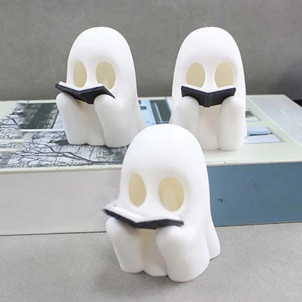 Button Cells Battery Operated Ghost Nightlight Warm Yellow Glow Lightweight Design Halloween Tealight Creative Shape
