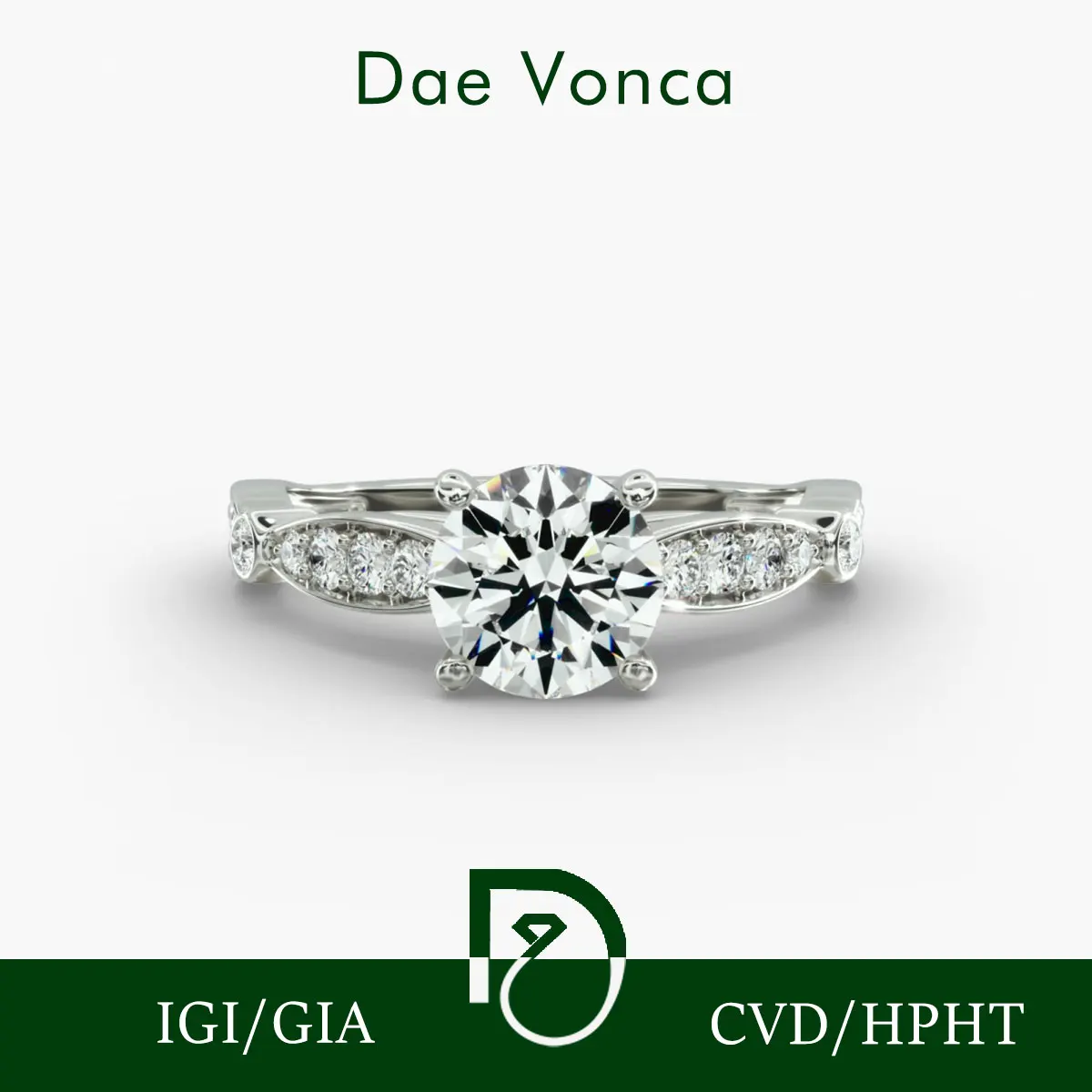 

PT950/14K/18K White Gold Diamond Ring 0.5-3.0ct Round Lab Grown Diamond IGI Certified Graduated Pavé Ring For Engagement