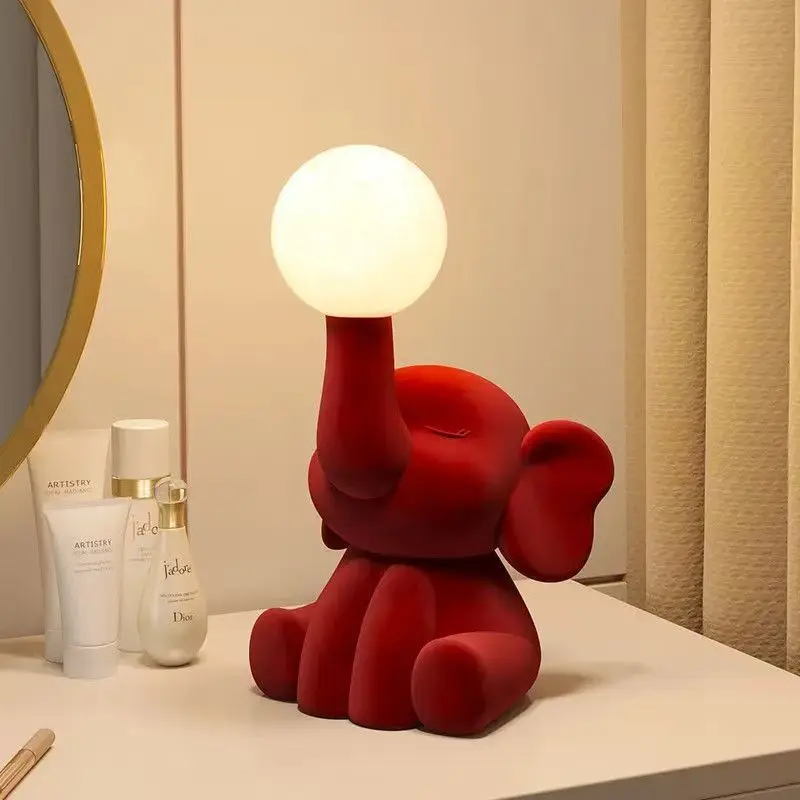 Nordic Modern Elephant Table Lamp For Bedroom Children's Room Bedside Study Table Red Full Spectrum Eye Protection Desk Lights
