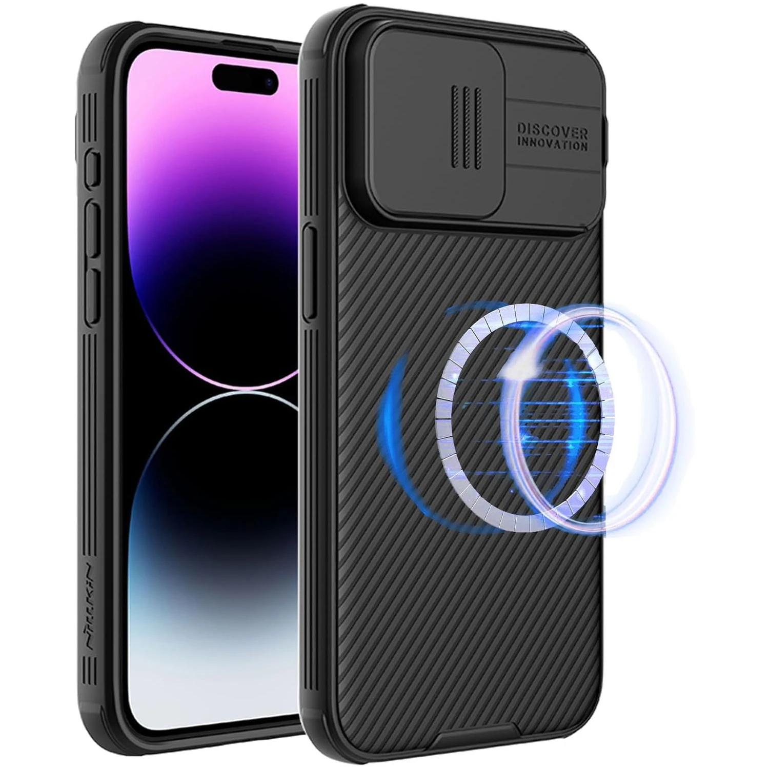 

Magnetic Case for iPhone 15 Pro Max/15 Pro/15 Plus/15, Stylish Design Camera Sliding Window Case Support Wireless Charging Shell