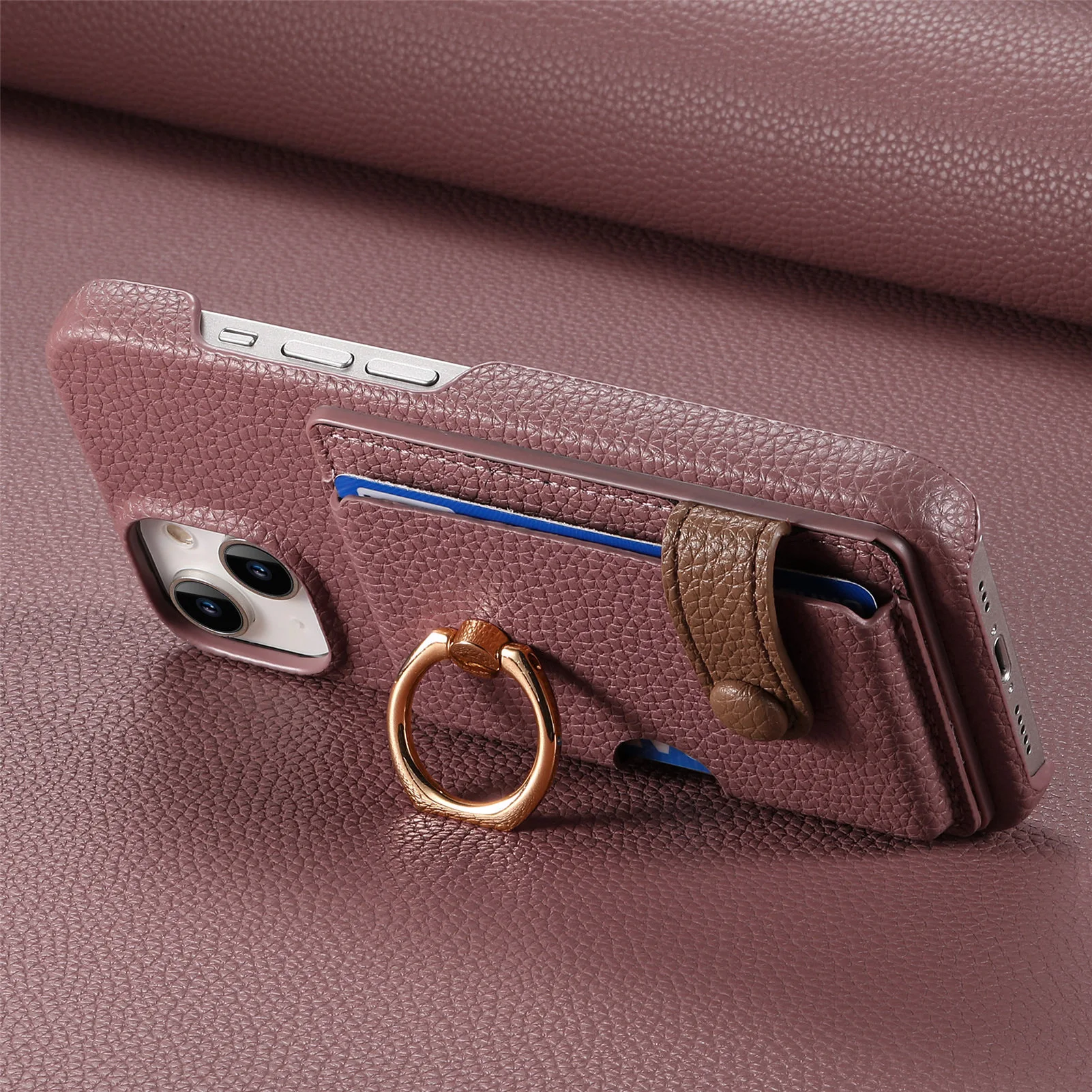 Leather Ring Support Phone Case for IPhone 17 Air 16E 18 16 15 14 13 12 11 Pro Max Plus Wallet with Card Holder Shockproof Cover