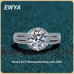 EWYA Luxury Designer D Color Real 2-5CT Moissanite Rings For Women Fine Jewelry S925 Sterling Silver Diamond Ring Wedding Band
