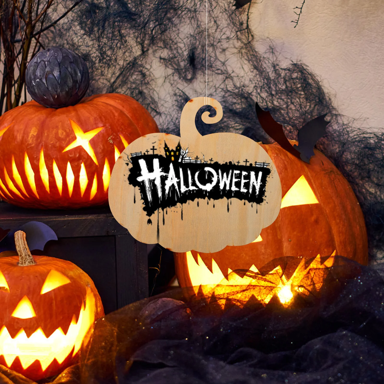 

4pcs Blank Pumpkin Wood Slice 30x27 Hanging Decor for Halloween Party Room Decoration Wooden Crafts to Paint