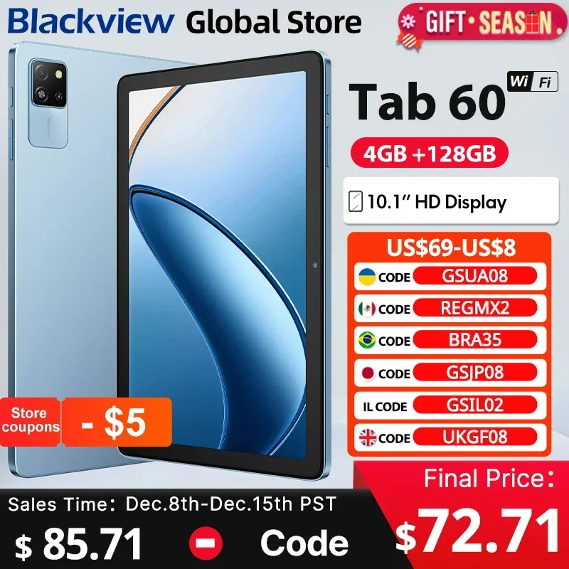 Blackview-Tablette PC Tab 60, écran HD IPS de 2025 pouces, Android 14, Wi-Fi 6, 4 Go, 10.1 Go, batterie 128 mAh, nouveauté 5100