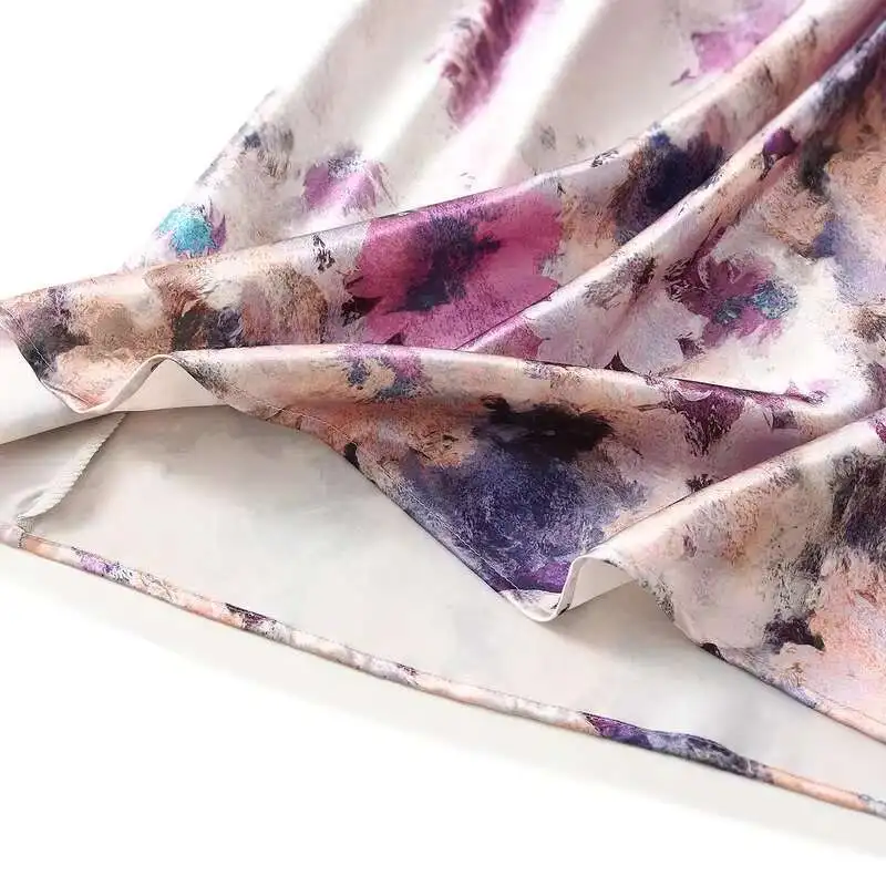 Novo em mulheres primavera verão floral impressão cetim saias longas 2025 na moda cintura alta elegante faldas