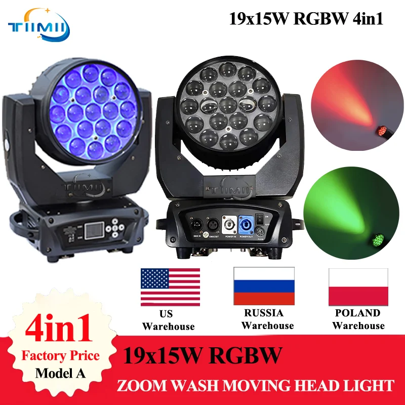 1~12pcs Cases LED Beam Light  19X15W Zoom Wash Light RGBW 4in1 Moving Head Lyre Beam Professional DJ Disco Lights For Stage