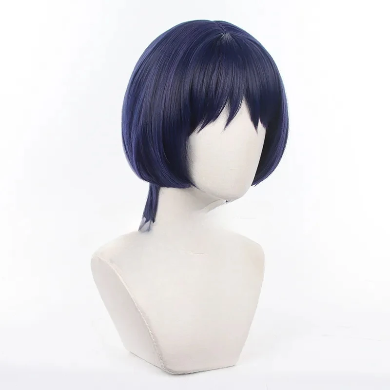 Genshin Impact Wanderer Short Mixed Dark Blue Cosplay Wig Game Wanderer Scaramouch For Women’s & Man's Halloween Party Wig