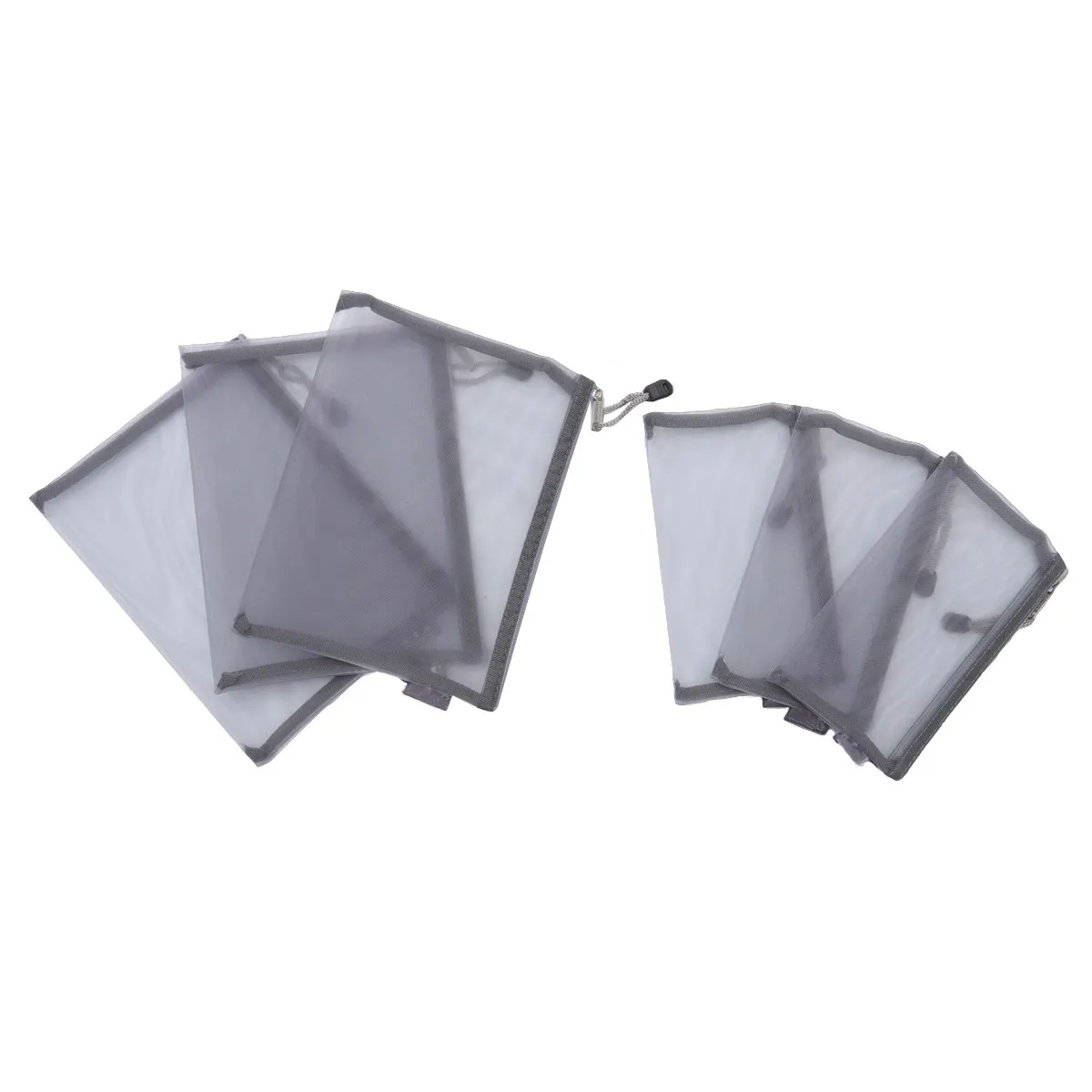 

6Pcs Mesh File Bag Portable Grey Zippered Stationery Pencil Pouch A5 A6 Document Organizer School Office Use Mesh File Bag