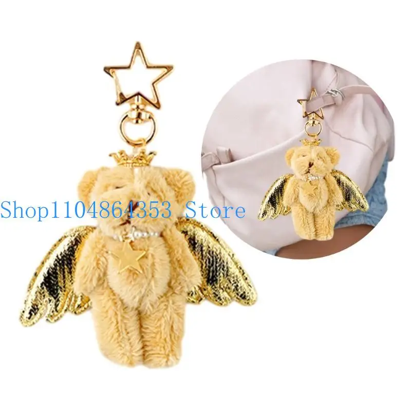 652F Angel Bear Keychain Pendant Stuffed Animals Charm for Bag Backpack Handbag
