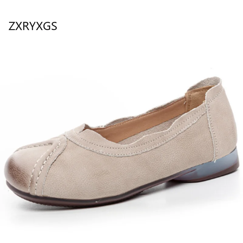 

ZXRYXGS, мягкие женские туфли на плоской подошве в стиле ретро с верхним слоем из воловьей кожи, 2021, простые туфли из натуральной кожи с неглубоким горлышком