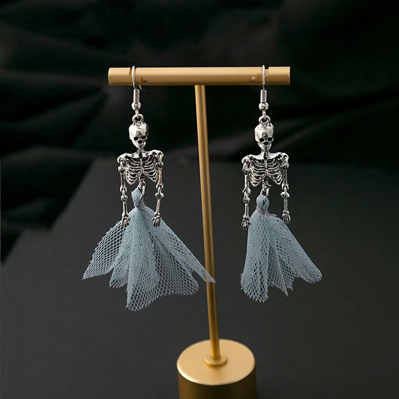 Creative Halloween Skull Dangle Stud Earrings for Women Gothic All Saints\' Day Jewelry Metal Drop Statement Pierced Ear Gifts