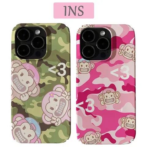 Korean Camouflage Monkey Phone Case for iPhone 17 16 15 14 13 12 11 Air Pro Max X XS XR XSMax 7 8 Plus Glossy Film Hard PC Cover