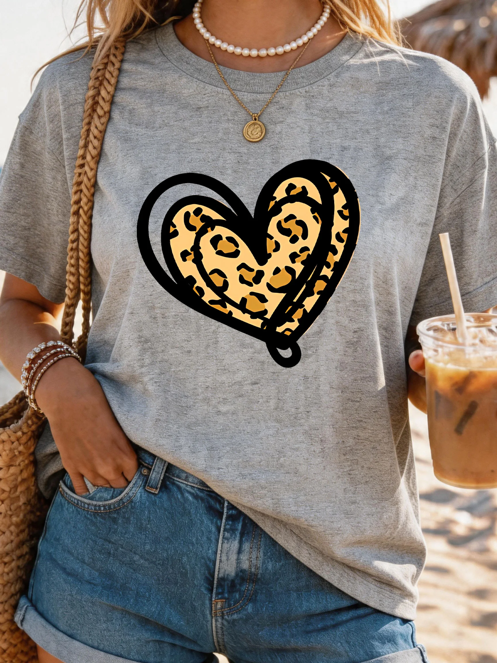 

Women's Large Size Printed round Neck Short Sleeve T-shirt 1-7XL Comfortable Casual Top in European Style