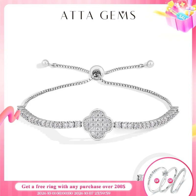 ATTAGEMS Luxury Full Moissanite Diamond Tennis Bracelets D VVS1 925 Sterling Silver Gold Plated For Women Wedding Jewelry 16+8cm