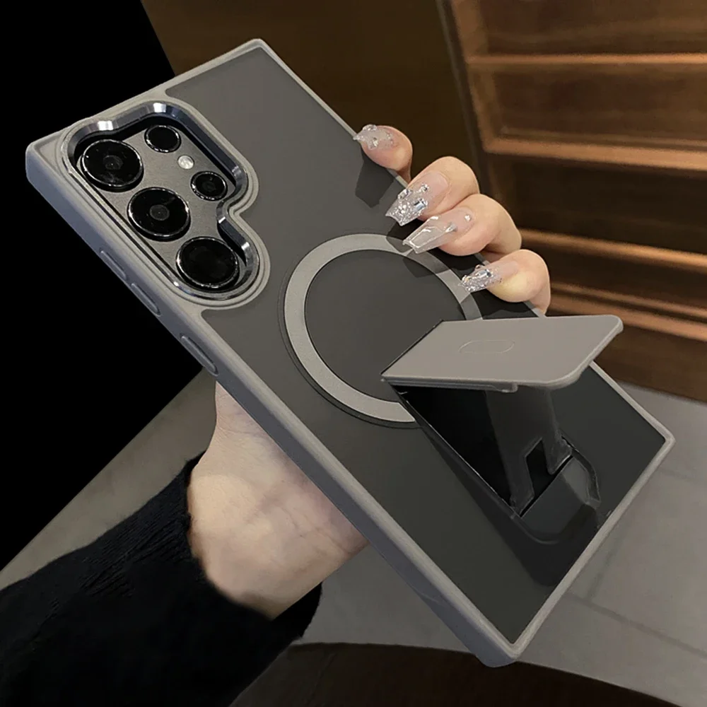 

Роскошный магнитный чехол с беспроводной зарядкой для Magsafe для Samsung Galaxy S25 S23 Ultra S24 Plus FE, складной держатель-подставка, матовый чехол