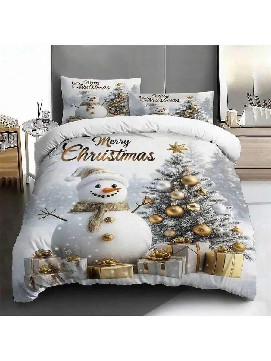 

3 шт. рождественские пододеяльники, королевский размер, пододеяльник с принтом снеговика, 3 шт., набор пододеяльников из полиэстера