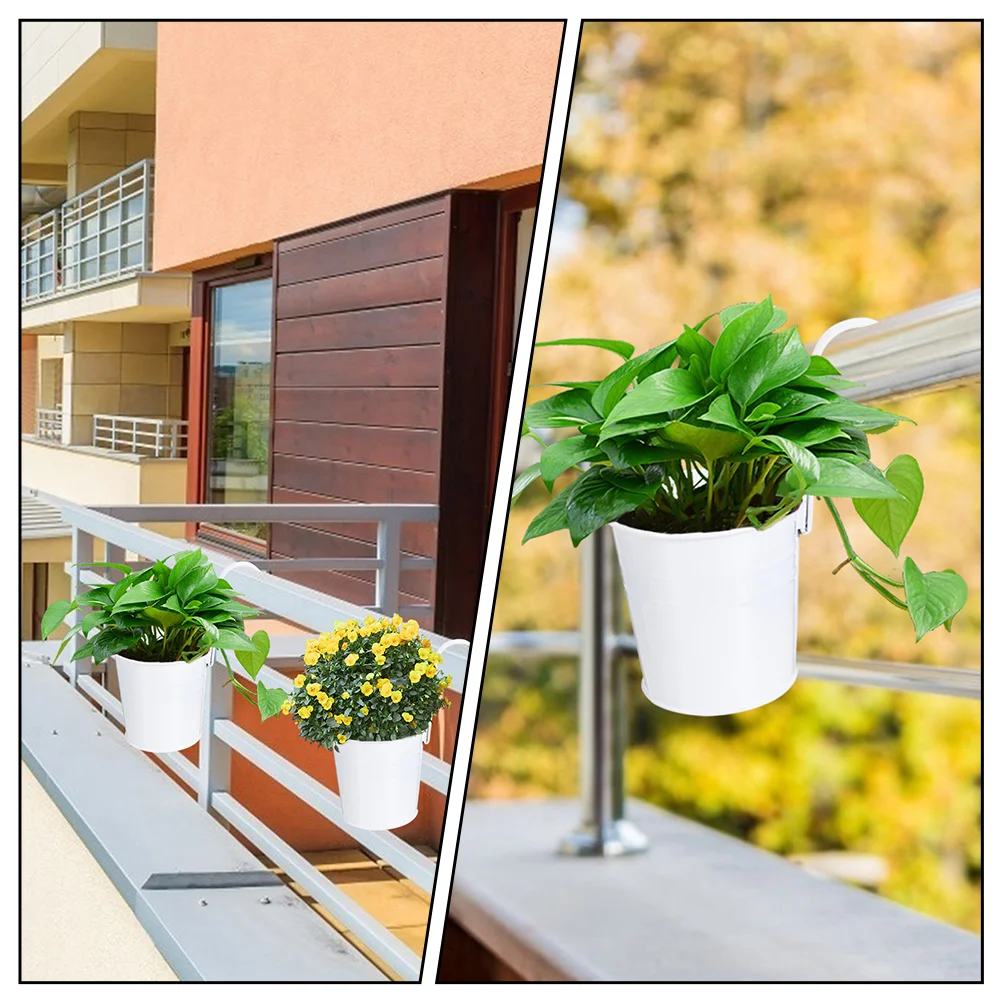 Nice 4 Pcs Cream Hook Flower Pot Baskets Hanging Pots Outdoor Metal Iron Railing Planters Metal Iron Garden Planters For Plants