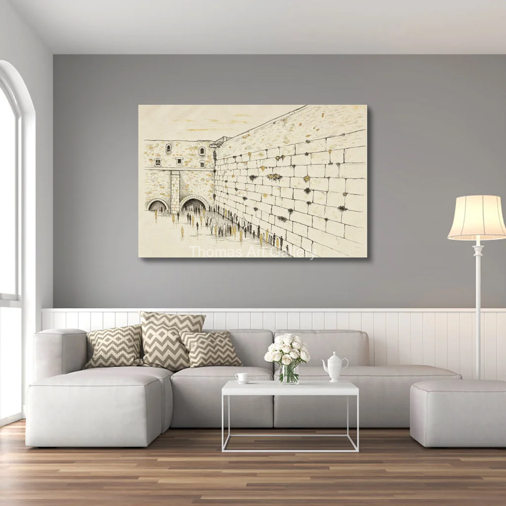 Vintage Jerusalem Western Wall Sketch Canvas Art Beige Kotel Print Holy Land Minimalist Poster for Jewish Study Room Home Decor