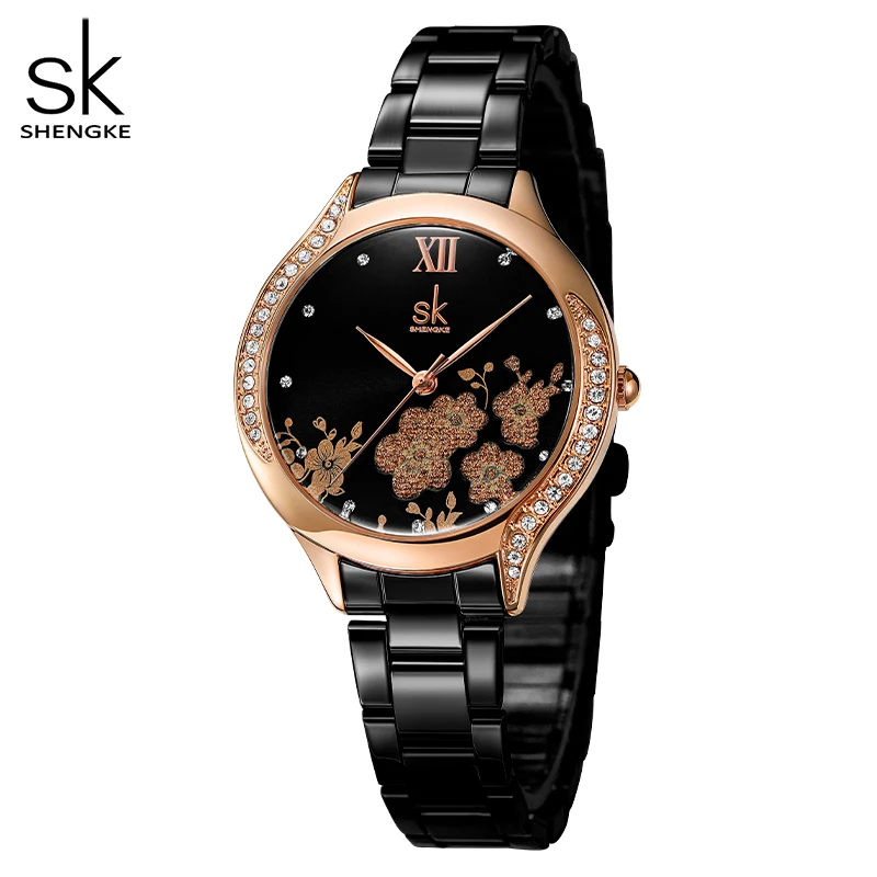 Shengke Fashion Design Women\'s Watches Original Elegant Womans Quartz Wristwatches Top Luxury Diamond Ladies Clock  Best Gifts