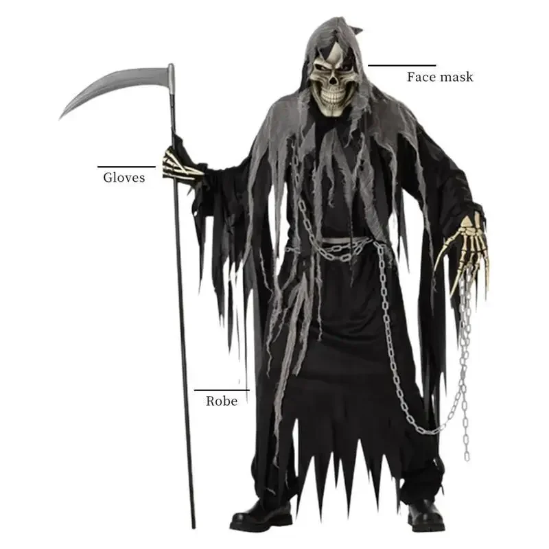 

Adult Carnival Fancy Dress Skeleton Ghost Horror Death God Robe Halloween Cosplay Costume In Stock