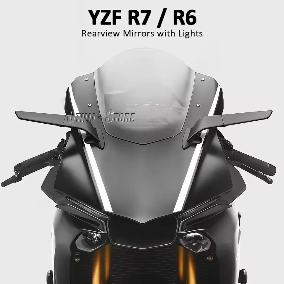 

For YAMAHA YZF R7 YZF-R7 2021-2025 YZF R6 2017-2020 Motorcycle Mirror Wind Adjustable Rotating Rearview Mirror With Light
