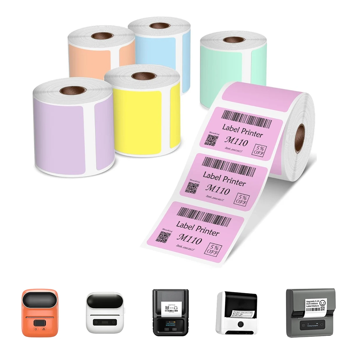 Multi-Color Thermal Label Paper Roll - Compatible with M110/M221/M200/M220 Label Makers, Pink/Yellow/Blue Thermal Printer Labels