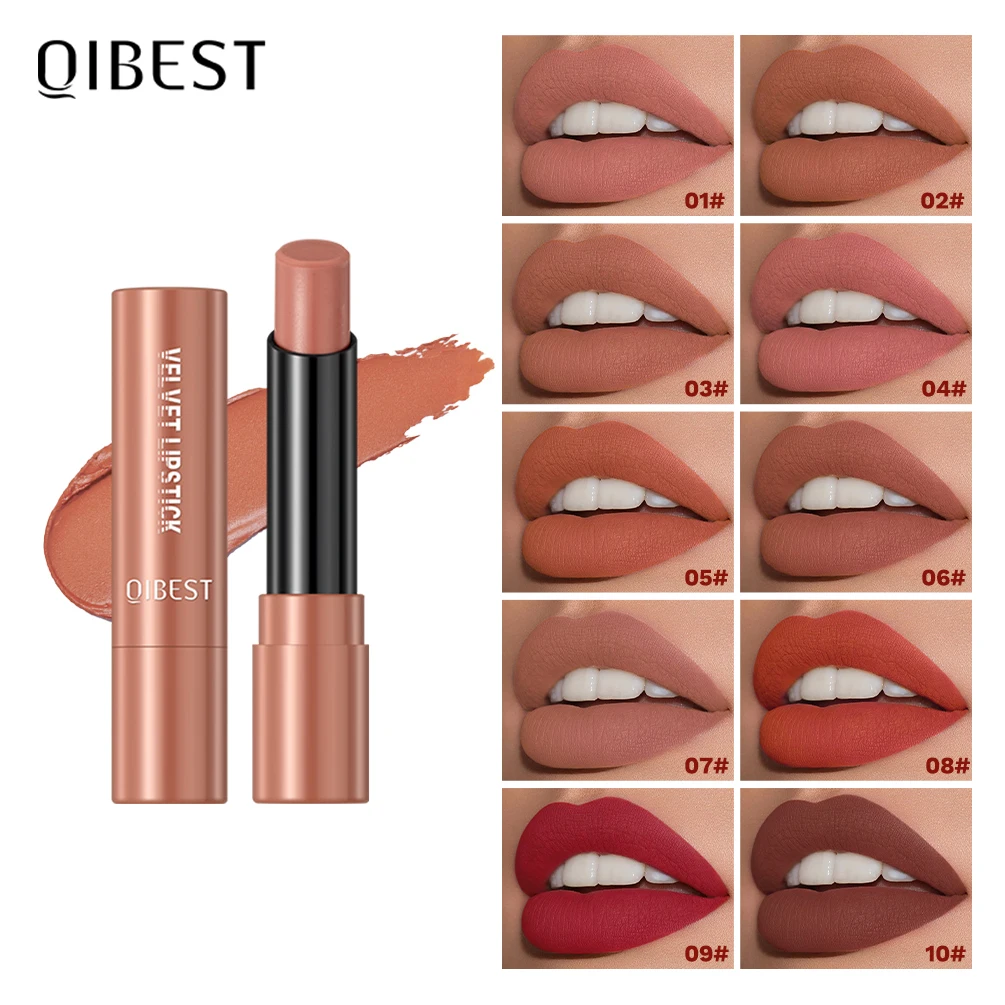 QIBEST Matte Lipstick Long Lasting Velvet Mist Lip Stain Non-Stick Cup Classic Highly Pigmented Sexy Red Lipstick New Makeup