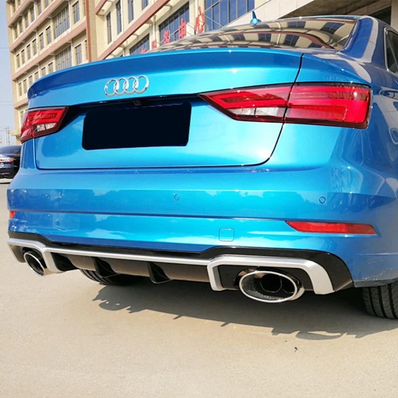 A3 Rear Bumper Lip Diffuser With Exhaust Muffler Pipe For Audi A3 Standard Bumper 2014-2019 Rs3 Style