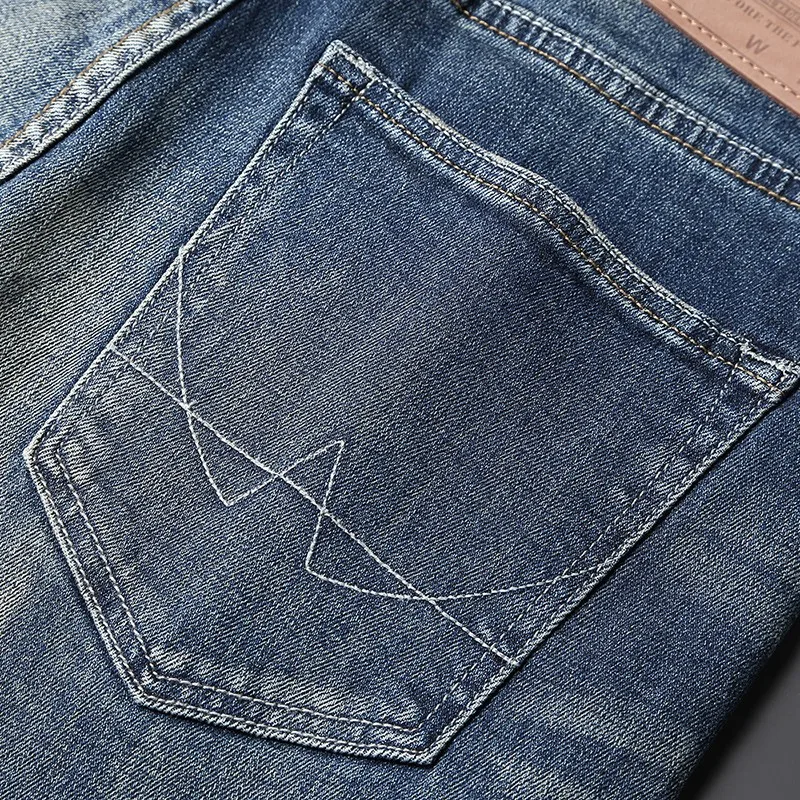 Newly Fashion Designer Men Jeans High Quality Classical Retro Blue Elastic Slim Fit Vintage Jeans Men Casual Denim Pants Hombre