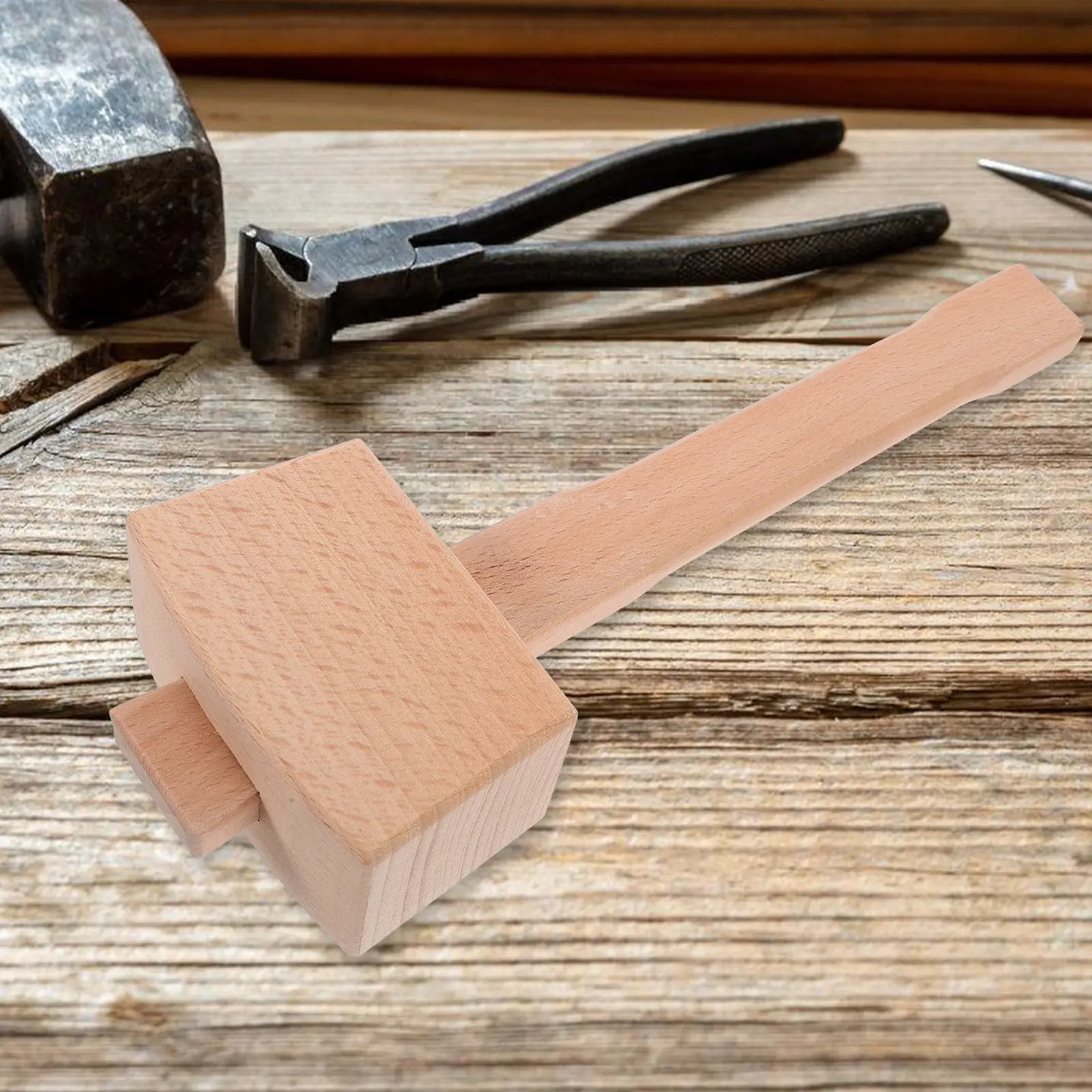 1Pcs Wood Hammer Lightweight Portable Handmade Mallet Anti-Skid Tool for Woodworking Rubber Plastic Practical Mallet