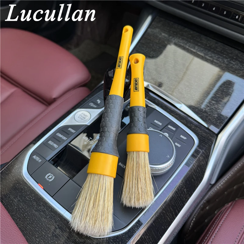 Escova de detalhamento automotivo com cabo redondo antiderrapante Lucullan Ultra Grip para máxima estabilidade ao detalhar o interior e exterior das rodas