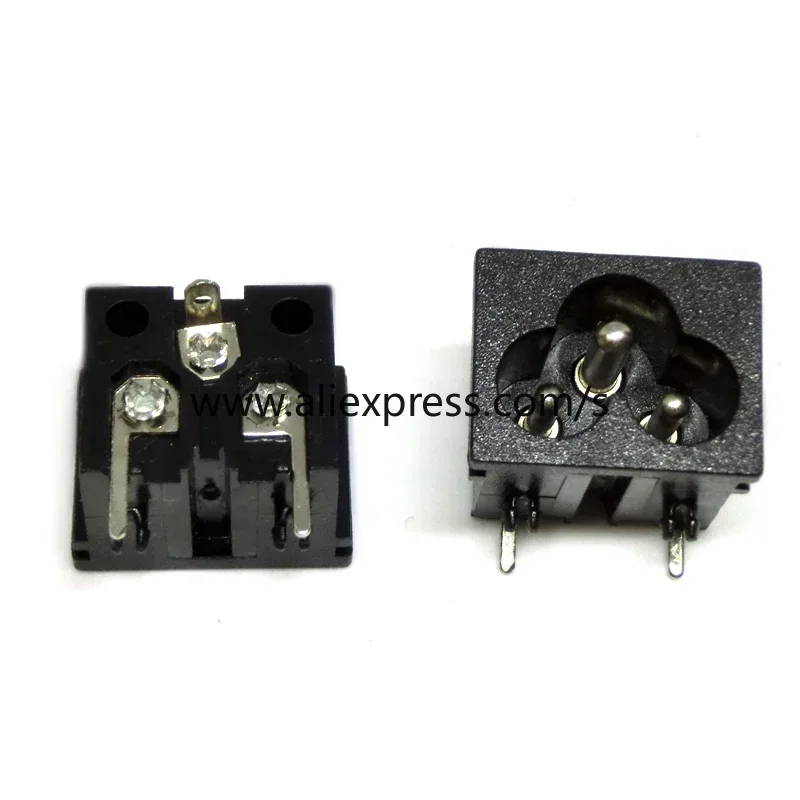 2PCS IEC320 C8 Black 2 Terminal Power Plug Inlet Socket AC 250V 2.5A AC Power Socket Connector Plug Copper Core  US EU Plug