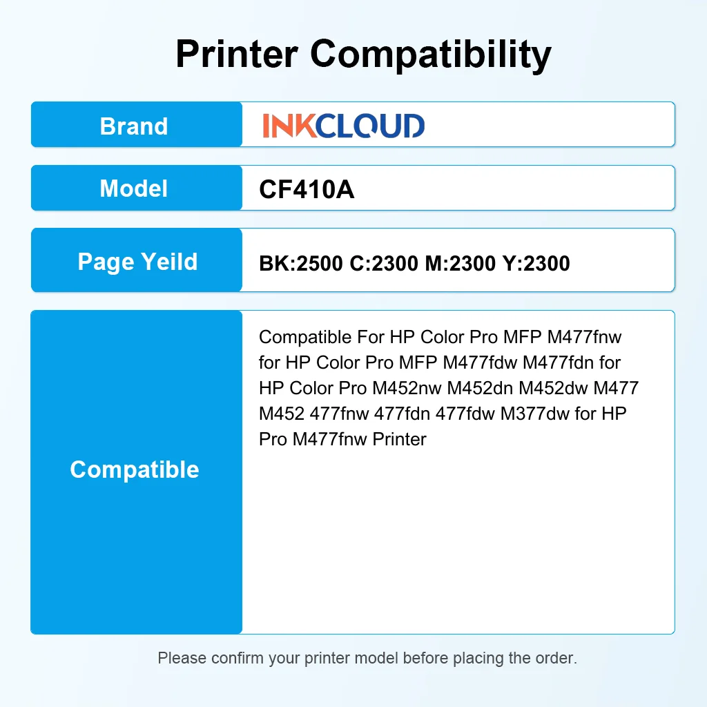 잉크클라우드 HP 410A 410X 410 CF410A CF411A CF412A CF413A M477fnw M477fdw M477fdn M452dn M452nw M477 호환 잉크
