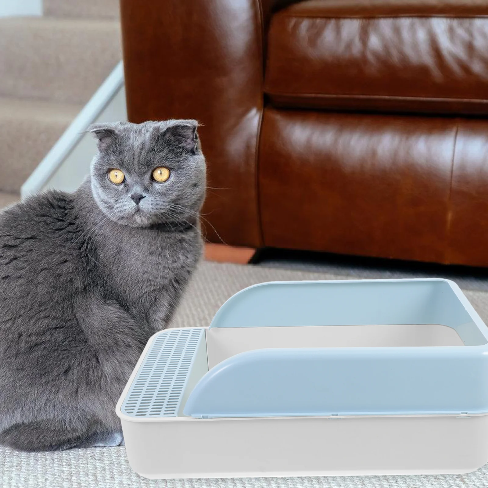 

Litter Box Large Capacity ABS Material Anti-Splash Kitten Toilet Low Entry Portable Cat Toilet Home Pet Use