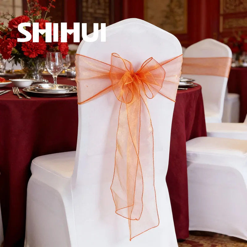 10/50/100 Pcs Chair Sashes Organza Bow Tie Ribbon Knot Seat Back Belt For Hotel Banquet Country Wedding Party Event Decoration