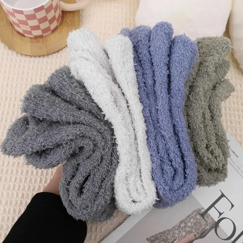 Home Floor Sleep Socks Autumn Winter Women Socks Thickened Thermal Coral Fleece Velvet Sock Men Super Warm Fluffy Simple Hosiery