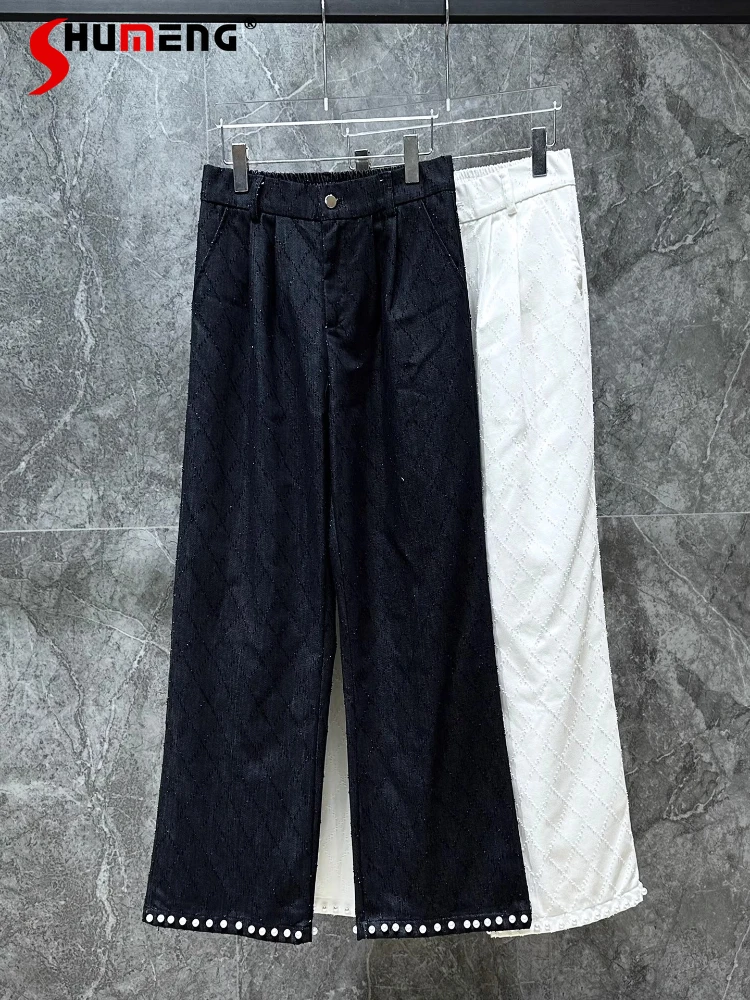 

Men's 2025 Autumn New Retro Design Denim Trousers Male Handsome Pearl Decoration Straight-Leg Jeans Trendy New Long Denim Pants