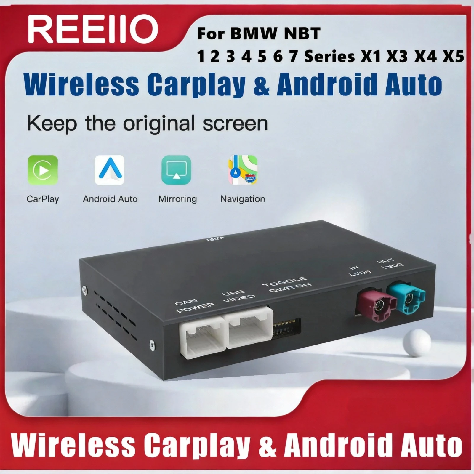 REEIIO Kabelloses CarPlay Android AUTO für BMW NBT CIC System 1 2 3 4 5 6 7 Serie X1 X3 X4 X5 E60 E84 E70 F26 F25 F10 F11 F20 F21