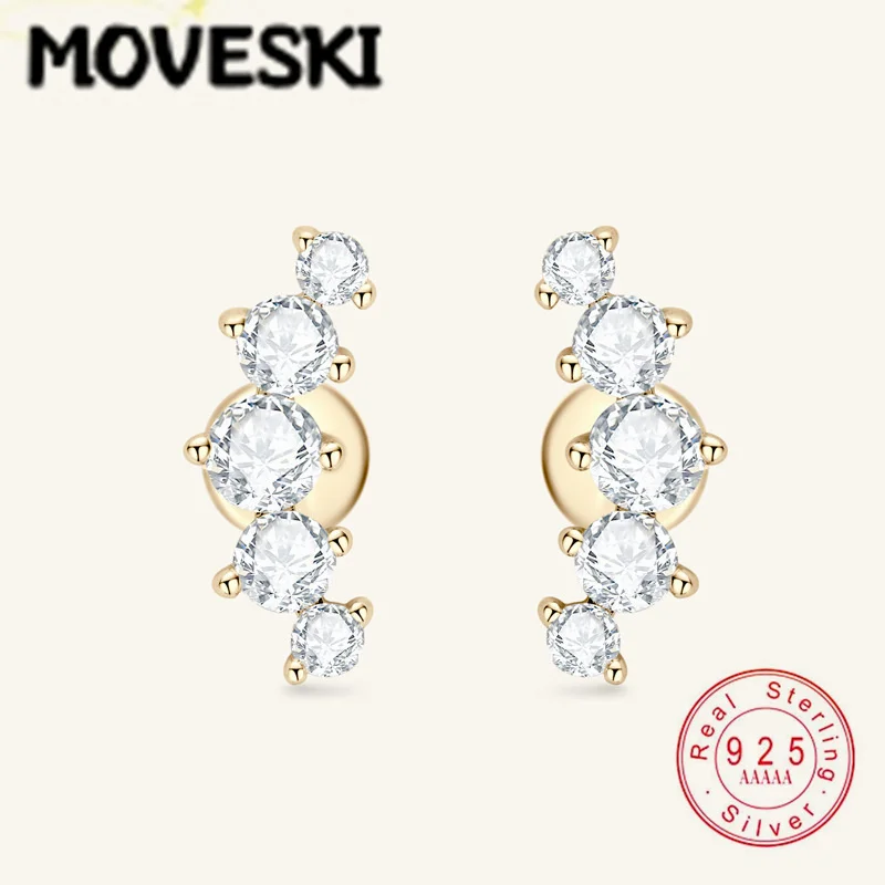 925 Sterling Silver Moissanite Climber Earrings for Women 14K Gold Plated Gradient Stone Crawler Earrings Minimalist Jewelry