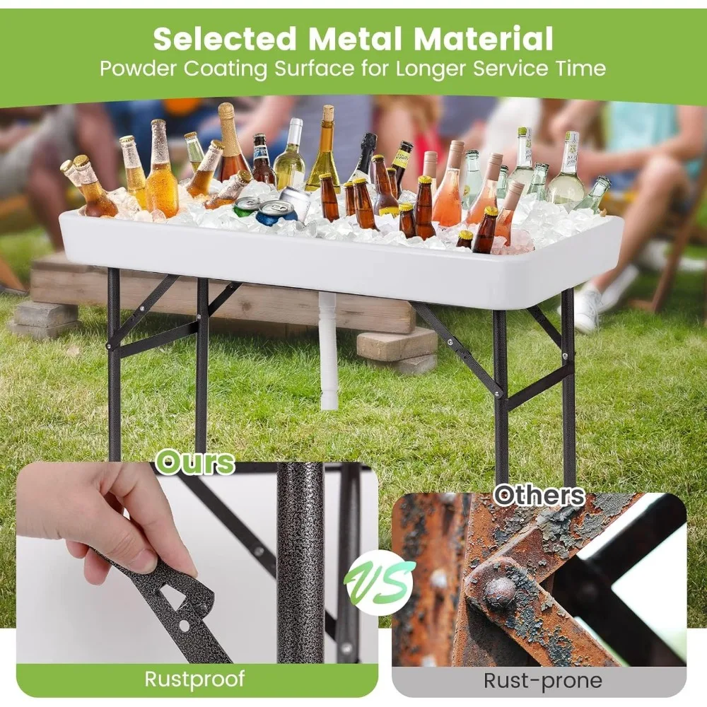 طاولة ثلج محمولة قابلة للطي بطول 4 أقدام مع تصريف وتنورة قابلة للإزالة - بدون تجميع ومشروبات باردة وطعام للحفلات الخارجية #5