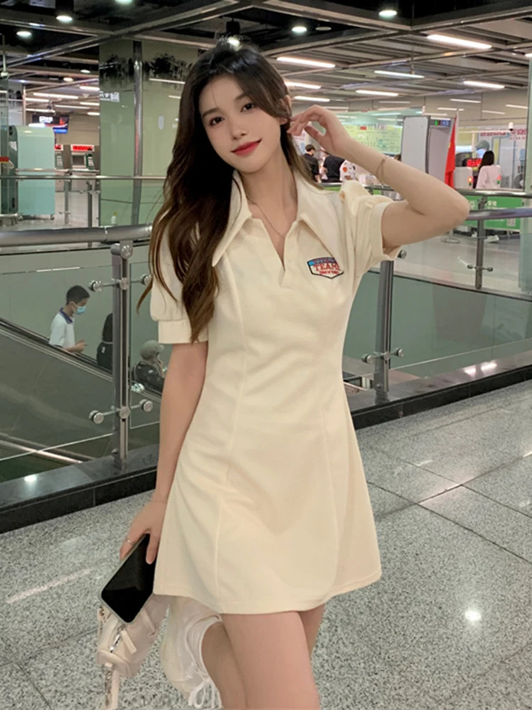 アメリカンスタイルポロカラーワンピース レディース 夏 スイート＆スパイシー ウエストシェイプ スリム 純情 Aライン ミニスカート ショート丈ワンピース