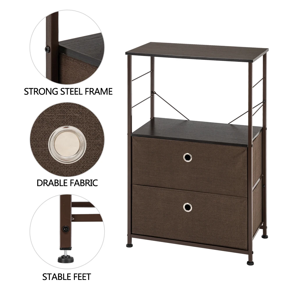 Nightstand2-DrawerShelfStorage-BedsideFurniture&AccentEnd TableChestForHomeBedroomOfficeCollegeDormSteelFrameWood TopEasy