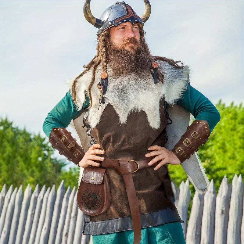 

1/3 шт. средневековый ремень с тиснением О-образной формы с поясной сумкой, поясом из искусственной кожи и портативным кошельком, защита для рук рыцаря викингов